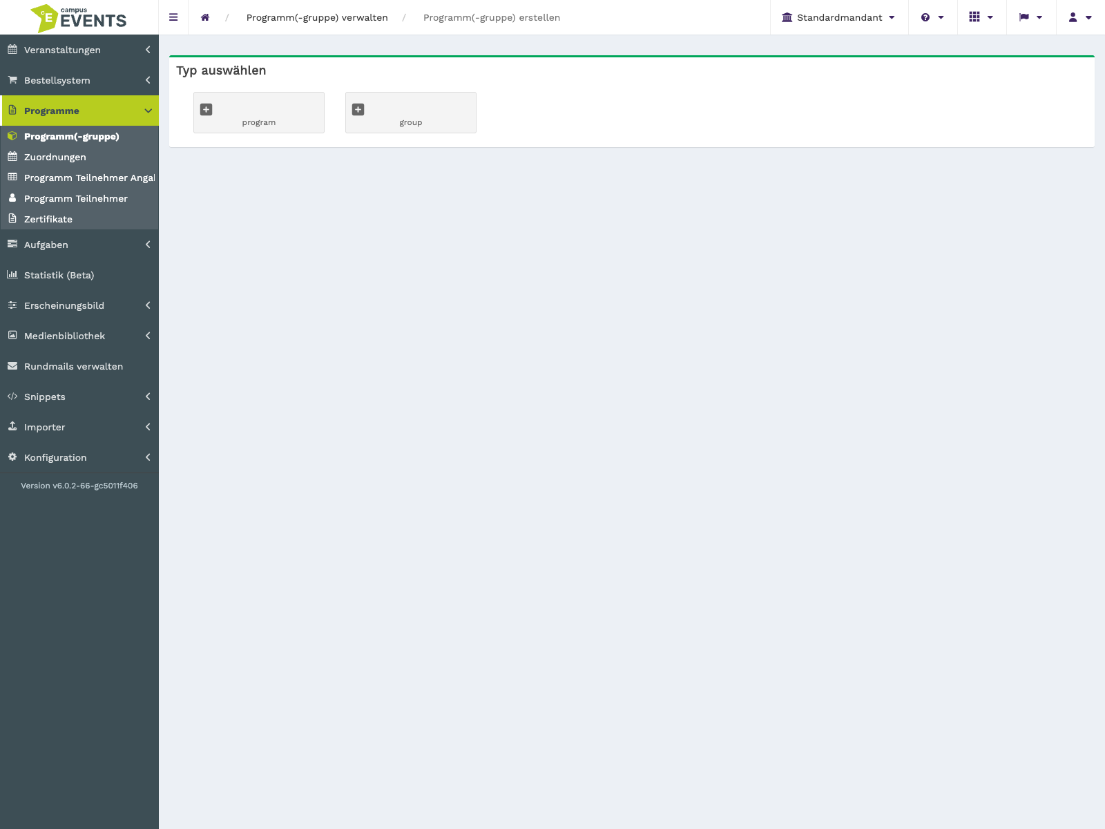 Das leere Formular beim Anlegen einer neuen Programmgruppe