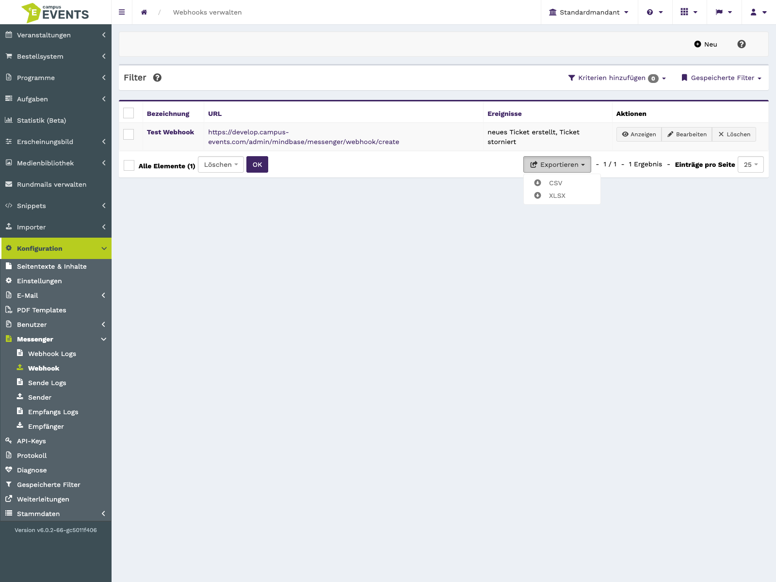 Die Auswahl mehrerer Zeilen mit Sammelaktion und Exportformaten